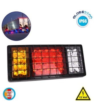 GLOBOSTAR® TAILIGHT 79928 Πίσω Φανάρι Οχημάτων LED 18W 900lm 140° DC 12V Αδιάβροχο IP65 Πορτοκαλί & Κόκκινο & Ψυχρό Λευκό 6000Κ - Μ33.5 x Π5 x Υ15cm - 1 Χρόνο Εγγύηση